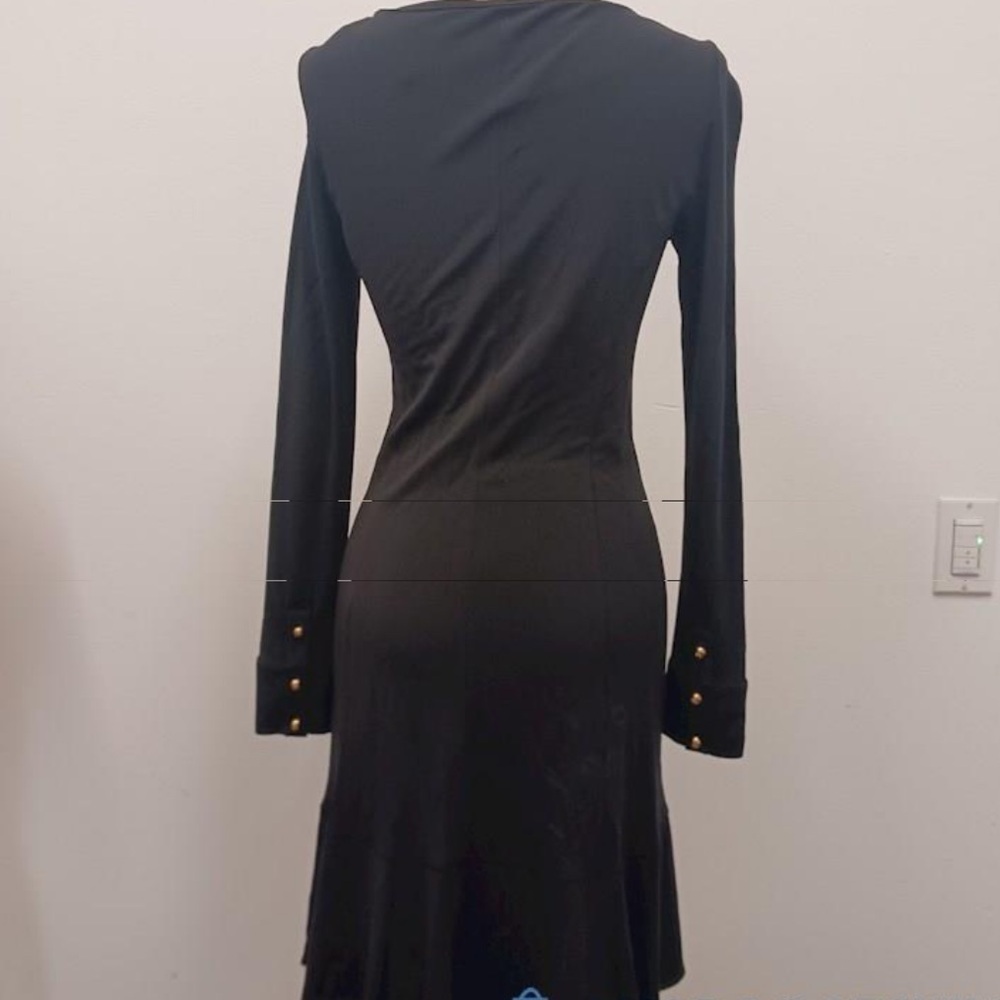 Tory Burch Black Long Sleeve Midi Dress Flounce Hem XS - Picture 3 of 7